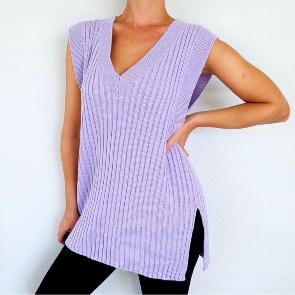 H&M Divided Dusty Lilac Ribbed Oversized Sweater Vest SzXS